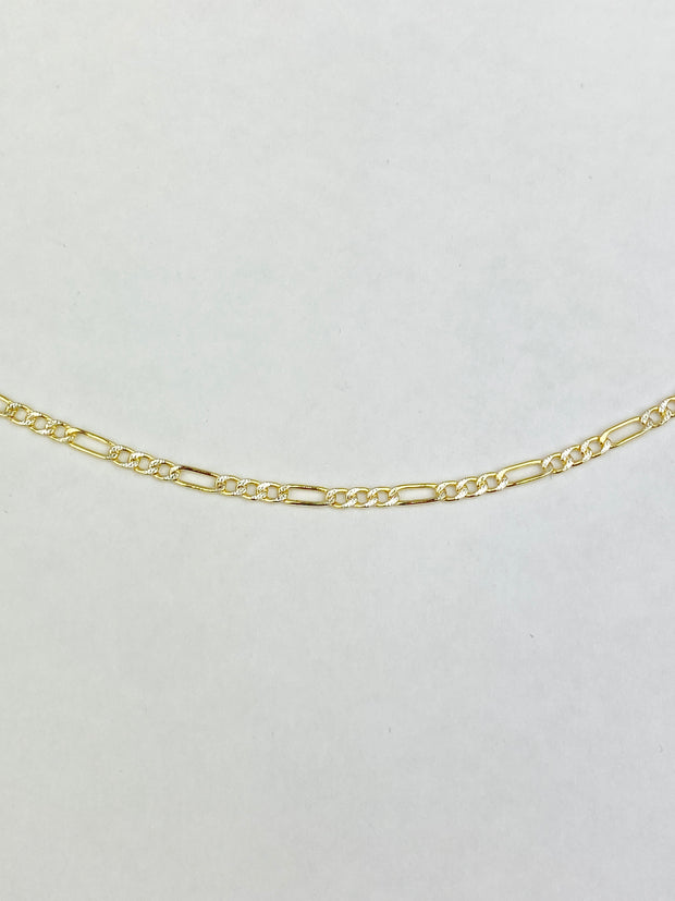 14K Gold 2.5mm Hollow Figaro 3+1 White Pave Chain