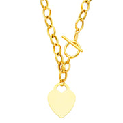 14K Gold Hollow Links With Heart Necklace - 18'