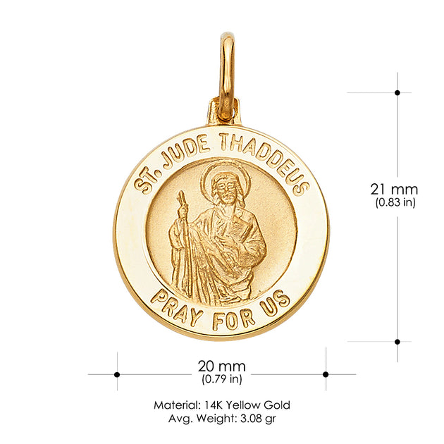 14K Gold St. Jude Thaddeus Pray For Us Pendant with 1.5mm Flat Open Wh ...