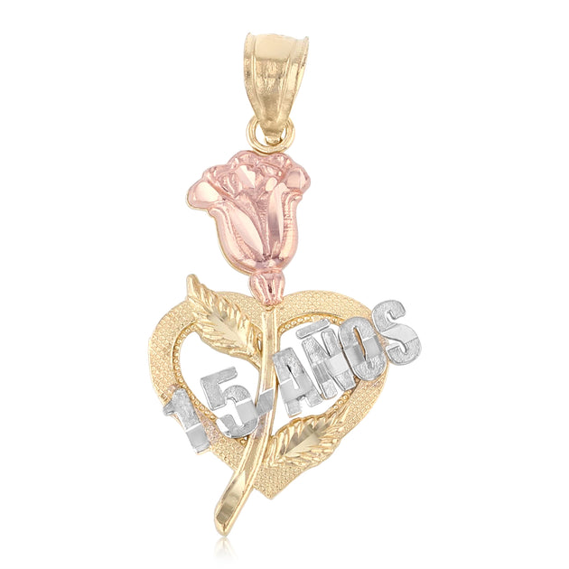 14K Gold Quinceanera Heart Pendant with 2.3mm Figaro 3+1 Chain Ioka