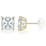 square radiant pair brilliant quality sparkle shine hypoallergenic ear ring pushback push back hypoallergenic oro aretes mujer blanco jewelry unisex men women girl studs cubic zirconia cz nickelfree solitaire basket solid secure set princess cut