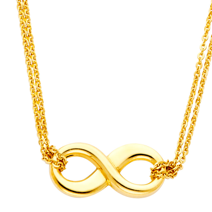 Ioka - 14K Yellow Gold Infinity Love Pendant Charm Double Chain Necklace - 17+1"