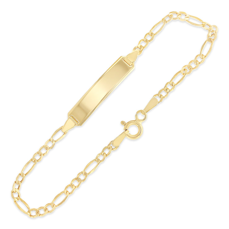 14K Solid Gold Hollow Figaro 3+1 Baby ID Bracelet - 6'