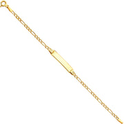 14K Solid Gold Hollow Figaro 3+1 Baby ID Bracelet - 6'