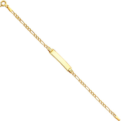 14K Solid Gold Hollow Figaro 3+1 Baby ID Bracelet - 6'