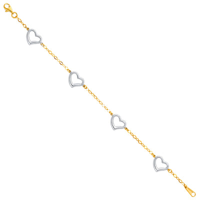 14K Solid Gold Light Hearts Bracelet- 7.5'