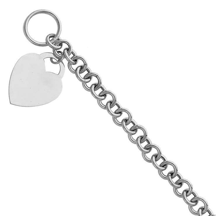 14K Solid Gold Light Hollow Bracelet with Heart Pendant - 7.5'