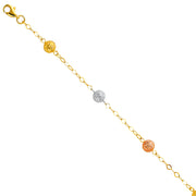 14K Gold Light Chain Bracelet with Snow Bead Ball - 7'