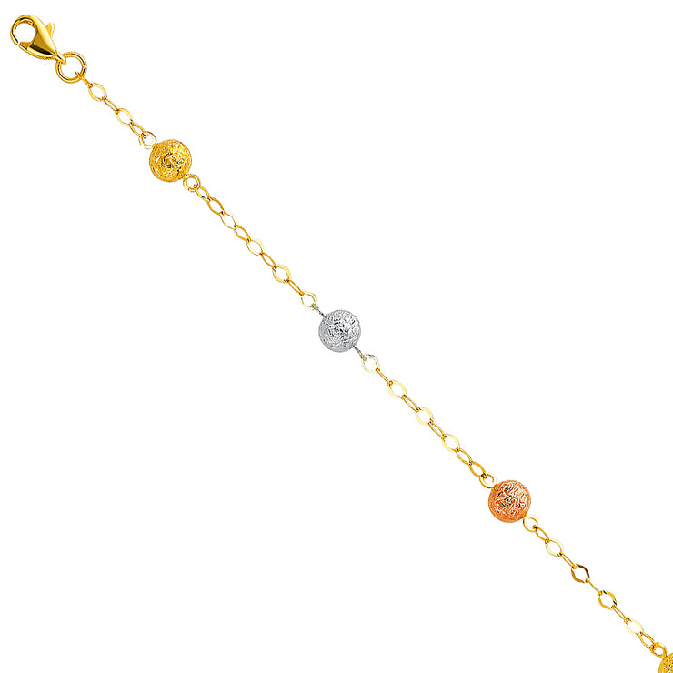 14K Gold Light Chain Bracelet with Snow Bead Ball - 7'