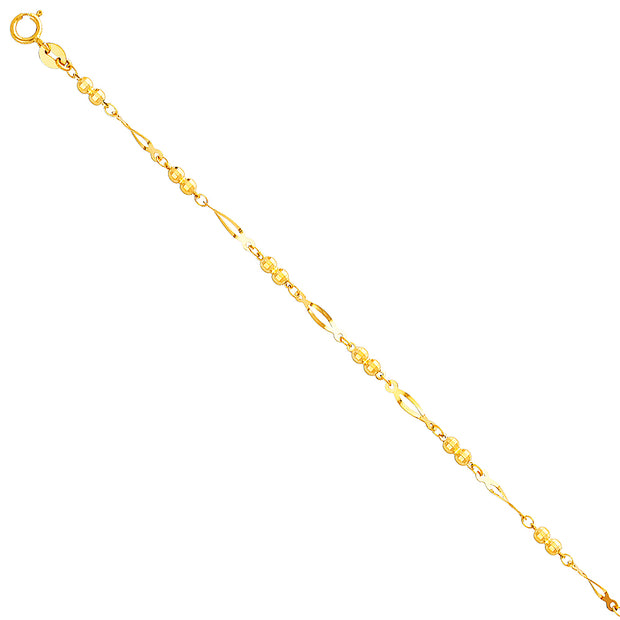 14K Solid Gold Light Beads Bracelet - 7+'