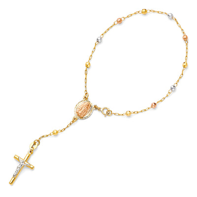 14K Solid Gold Rosary Beads Prayer Bracelet - 7.25'