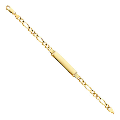 14K Solid Gold Figaro 3+1 ID Bracelet  - 8'