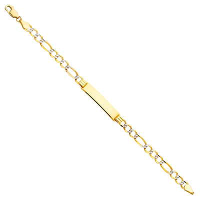 14K Solid Gold Figaro 3+1 WP Baby ID Bracelet - 6'