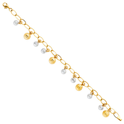 14K Gold Light Bead Balls Hollow Bracelet - 7.5'