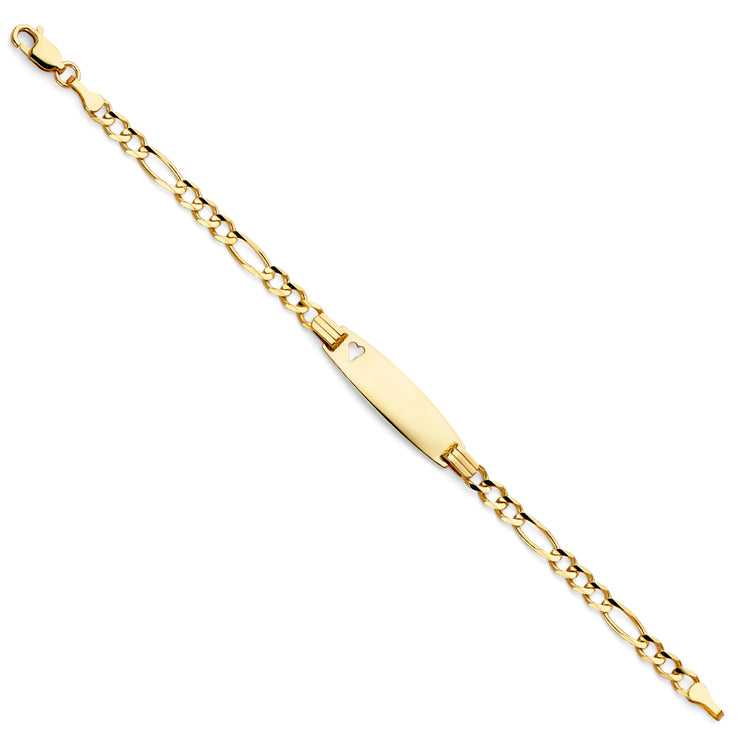 14K Solid Gold Figaro 3+1 Oval Baby ID Bracelet - 6'