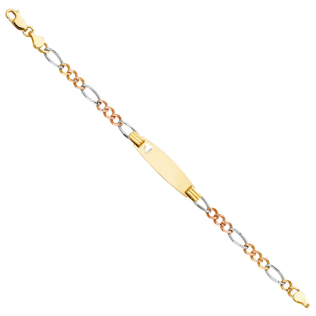 14K Gold Figaro 3+1 Oval Baby ID Bracelet - 6'