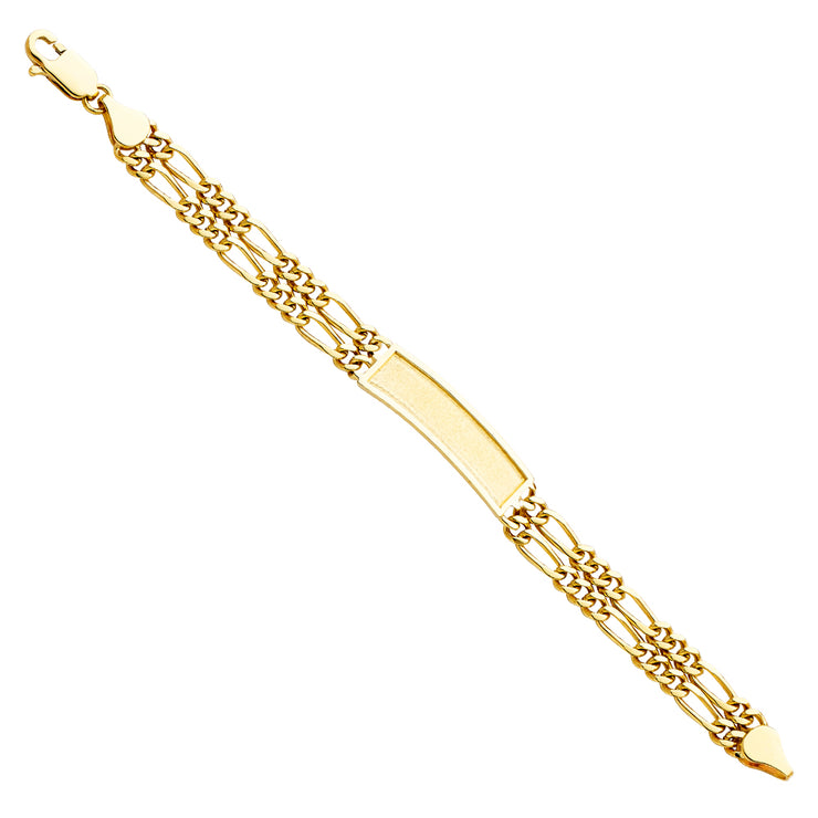14K Solid Gold 2L Figaro Frame Junior ID Bracelet - 6'