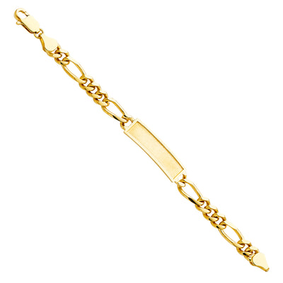 14K Solid Gold Figaro Frame Junior ID Bracelet - 6'