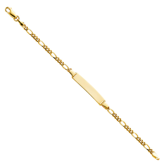 14K Solid Gold Figaro Plain Baby ID Bracelet - 6'