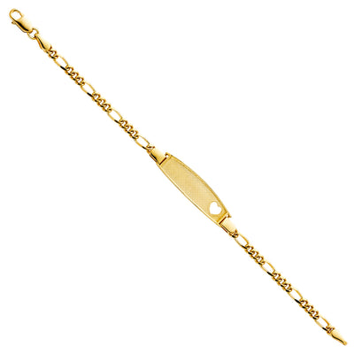 14K Solid Gold Figaro Oval Baby ID Bracelet - 6'