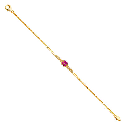 14K Solid Gold CZ Flower Bracelet - 7.5'