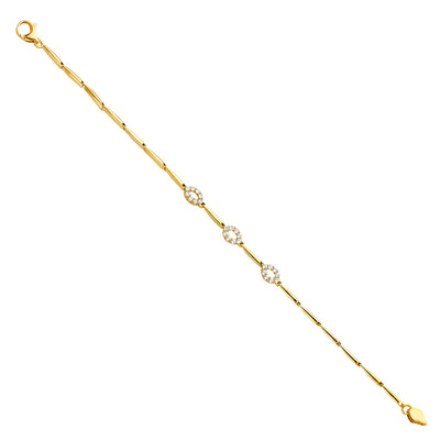 14K Solid Gold CZ Oval links Bracelet - 7.5'