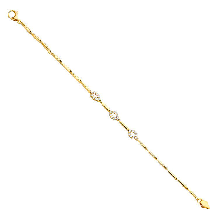 14K Solid Gold CZ Oval links Bracelet - 7.5'