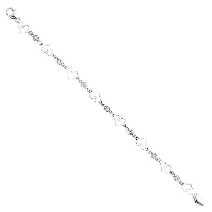 14K Solid Gold CZ Open HeartsBracelet - 7.5'