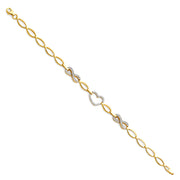 14K Solid Gold CZ Infinity and Hearts Bracelet - 7.25'