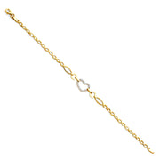 14K Solid Gold CZ Hearts Bracelet - 7.25'