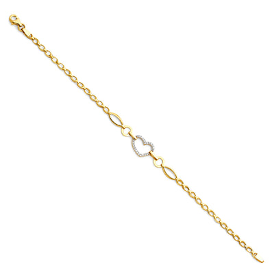 14K Solid Gold CZ Hearts Bracelet - 7.25'