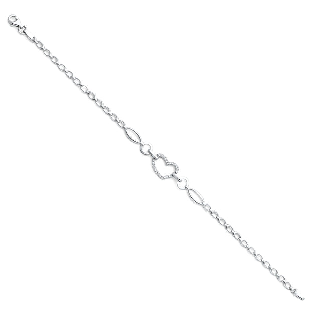 14K Solid Gold CZ Heart Bracelet - 7.25'