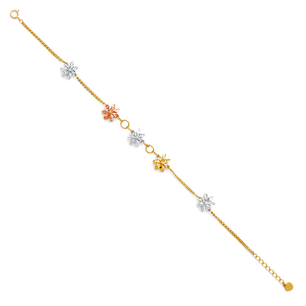 14K Gold Stamp DC Flower Chain Bracelet - 7+1'