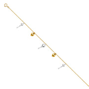 14K Gold Hanging Key to Heart Charm Bracelet - 7+1'