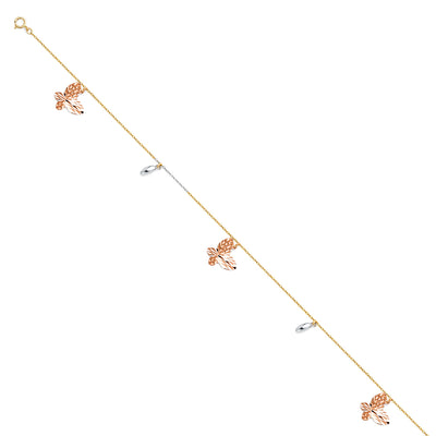 14K Gold Hanging Butterfly Charm Anklet - 9+1'