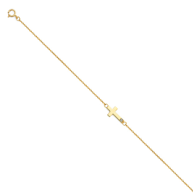 14K Solid Gold Light CZ Chain Bracelet - 7+1'