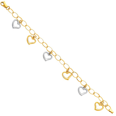 14K Gold Light Fancy Hollow Hearts Bracelet - 7.5'
