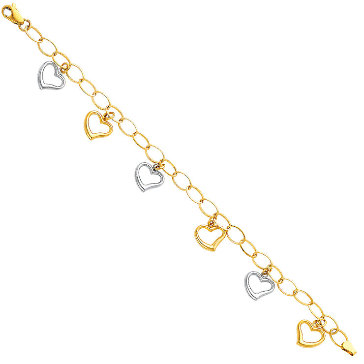 14K Gold Light Fancy Hollow Hearts Bracelet - 7.5'