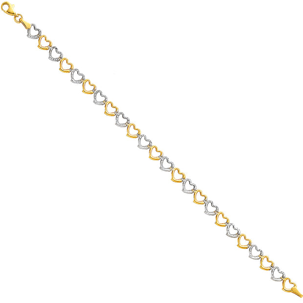 14K Gold Light Fancy Hollow Hearts Bracelet - 7.5'