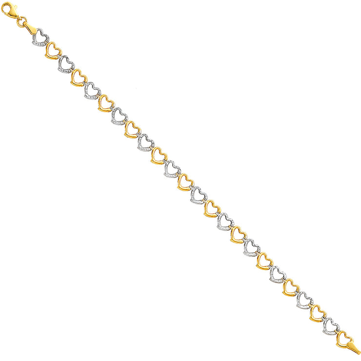 14K Gold Light Fancy Hollow Hearts Bracelet - 7.5'