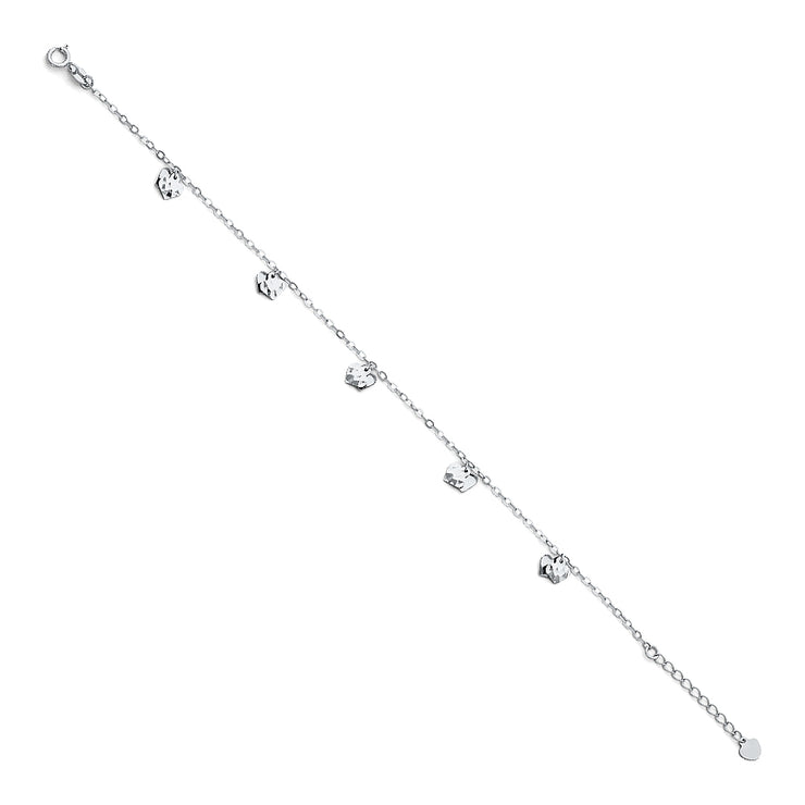 14K Solid Gold Light Hearts Anklet - 9+1'