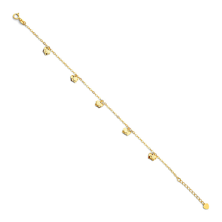 14K Solid Gold Light Hearts Anklet - 9+1'
