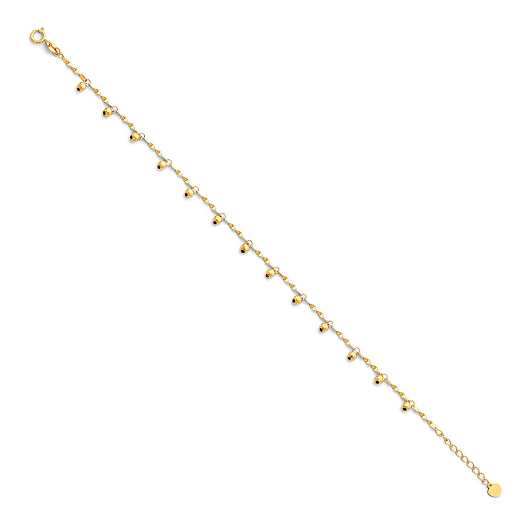 14K Solid Gold Light Beads Anklet - 9+1'