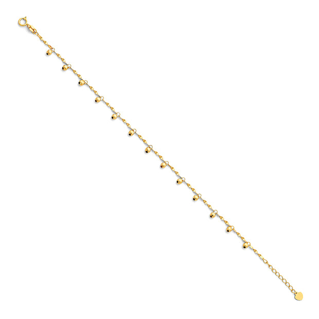 14K Solid Gold Light Beads Bracelet - 7+1'