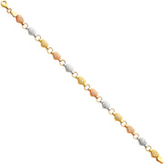 14K Gold Light Stampato Hearts Bracelet - 7.25'