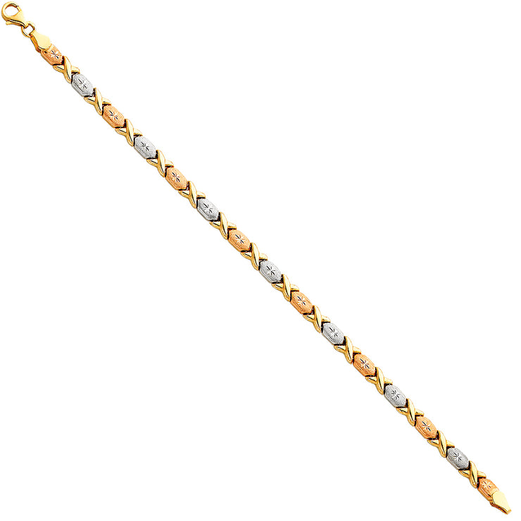 14K Gold Light Stampato Hugs and Kisses Bracelet - 7.25'