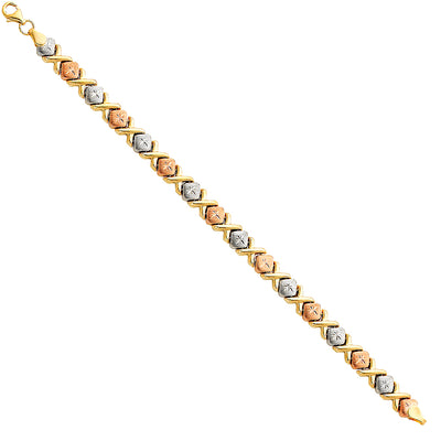 14K Gold Light Stampato Hugs and Kisses Bracelet - 7.25'