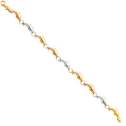 14K Gold Light Stampato Dolphin Bracelet - 7.25'