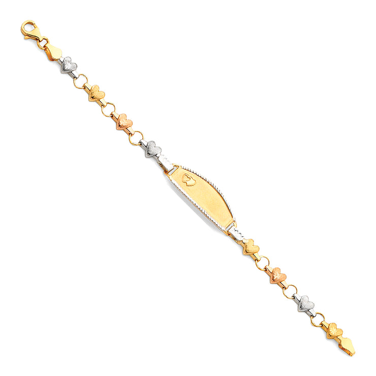 14K Gold Light Stampato Engravable ID Hearts Bracelet  - 6'