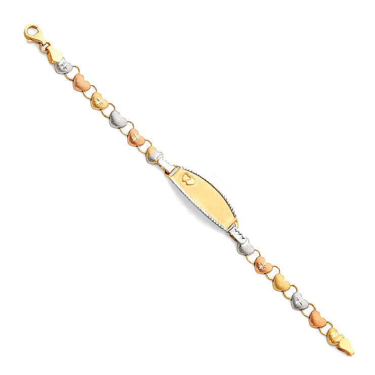 14K Gold Light Stampato Engravable ID Hearts Bracelet  - 6'